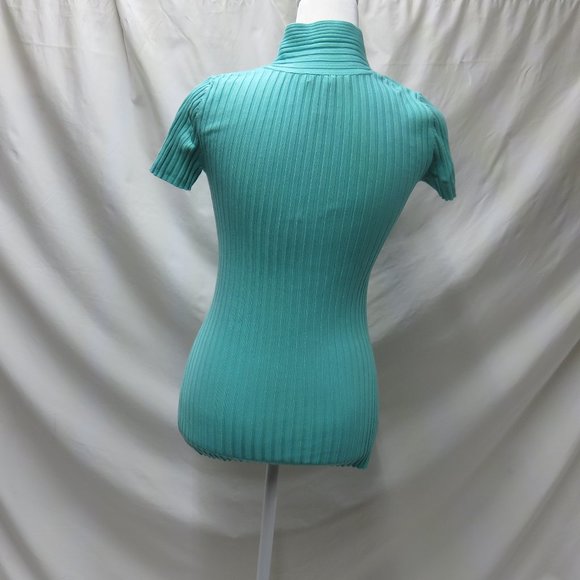 Women's Short Sleeve Mint Green Cross Wrap Ribbed Top - Picture 2 of 6